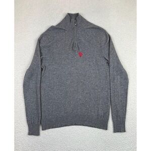 Qi Sweater Mens Large Gray Cashmere Pullover 1/2 Zip Mock Neck Heart Knit